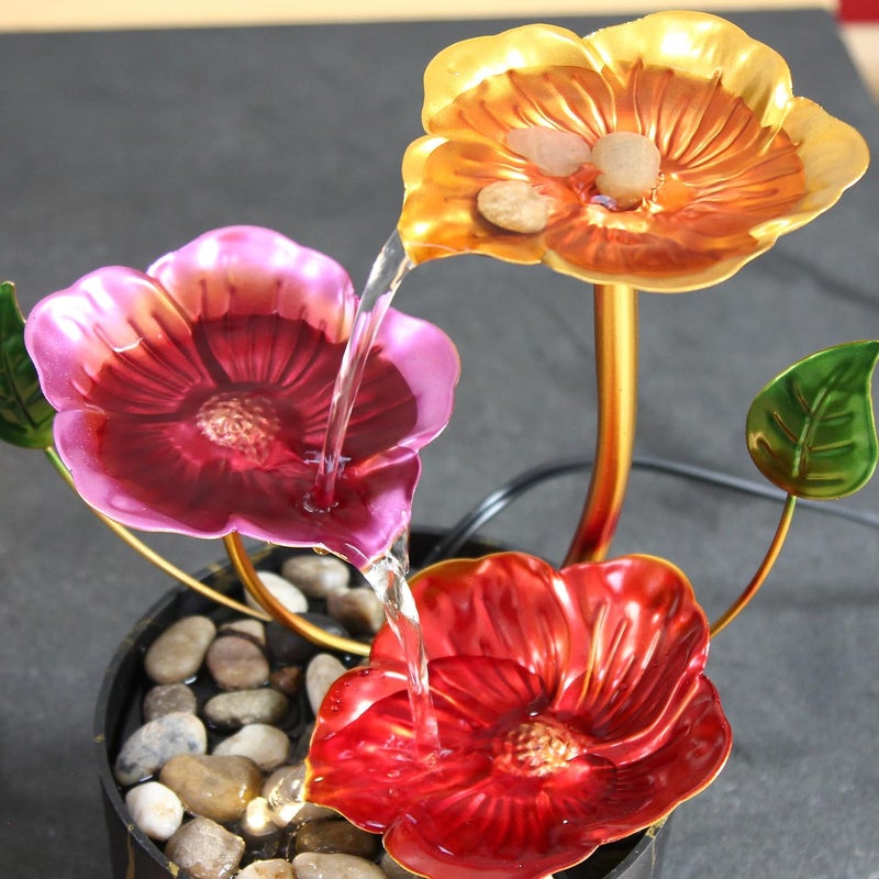 YOQUATE Desk Fountain Indoor Waterfall Fountain Flowers Themed 3-Tier Tabletop Fountain Home Decor Soothing Sound Machine(Galsang) - Image 5